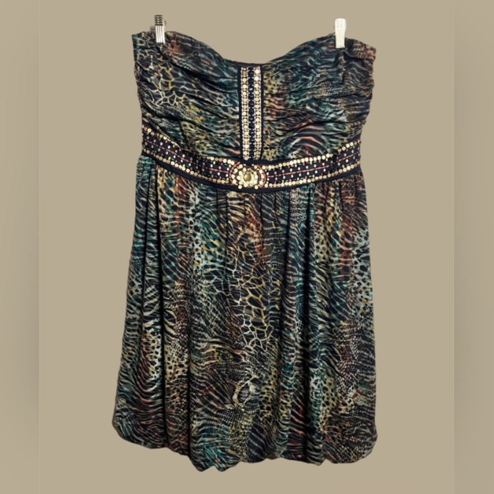 Multi Colored Leopard Print American Rag Cliff Strapless Mini Dress